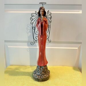 Folk art inspired wood praying girl Angel Sculpture